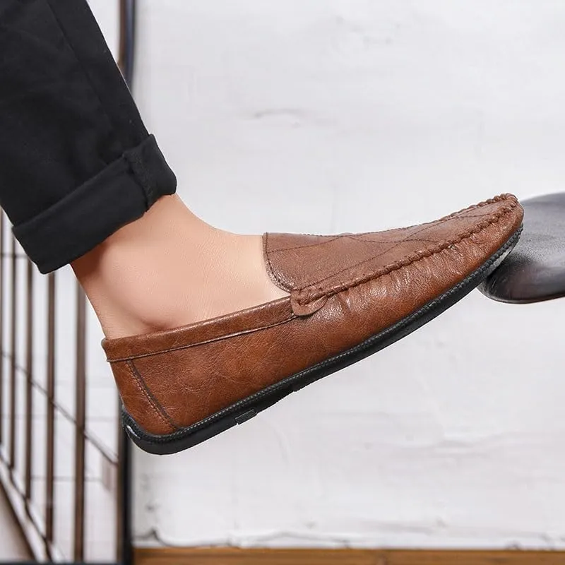Men's Loafers Round Toe Vegan Leather Driving Style Loafer Lightweight Anti-Slip Flexible Fashion Walking Slip On