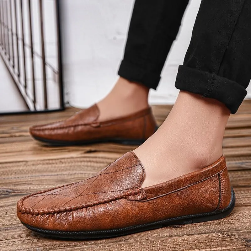 Men's Loafers Round Toe Vegan Leather Driving Style Loafer Lightweight Anti-Slip Flexible Fashion Walking Slip On