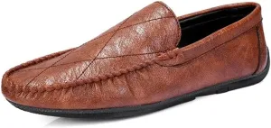 Men's Loafers Round Toe Vegan Leather Driving Style Loafer Lightweight Anti-Slip Flexible Fashion Walking Slip On
