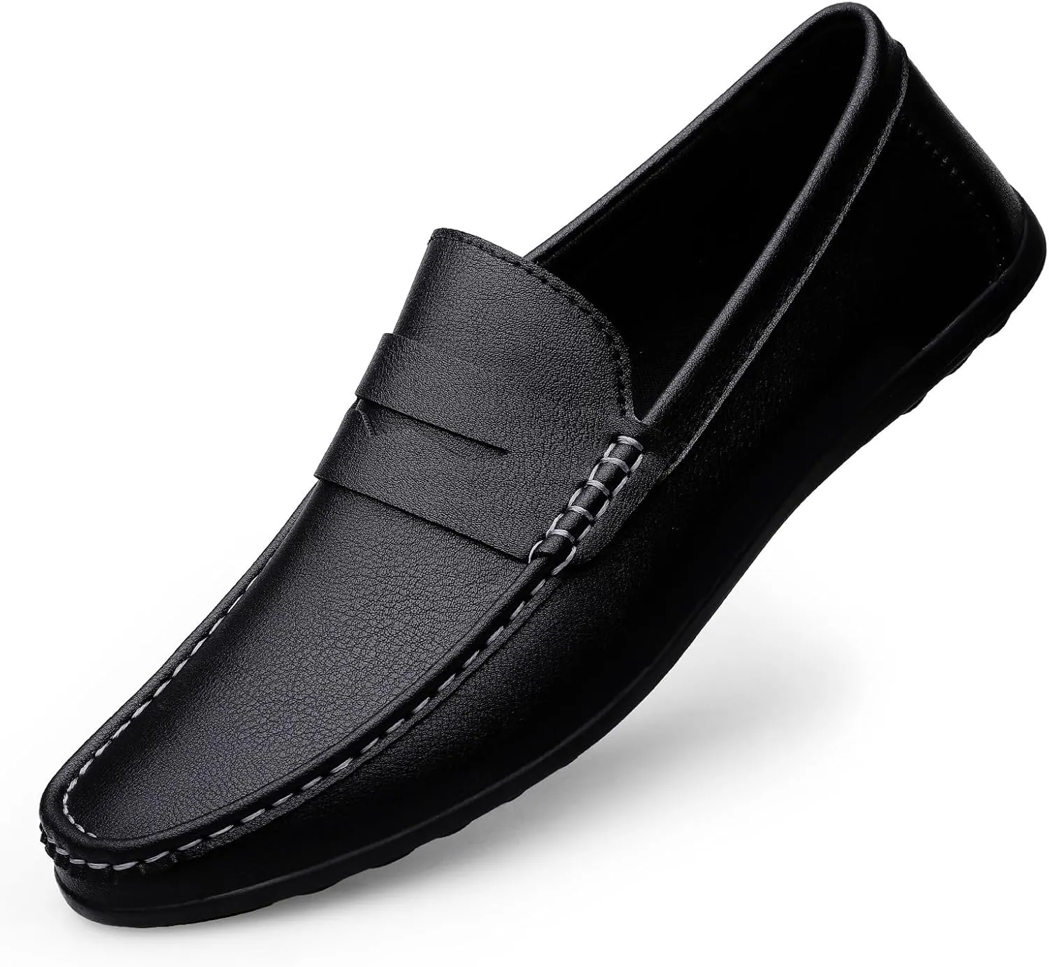 Men's Loafers Round Toe Vegan Leather Penny Loafers Flexible Flat Heel Resistant Casual Slip On