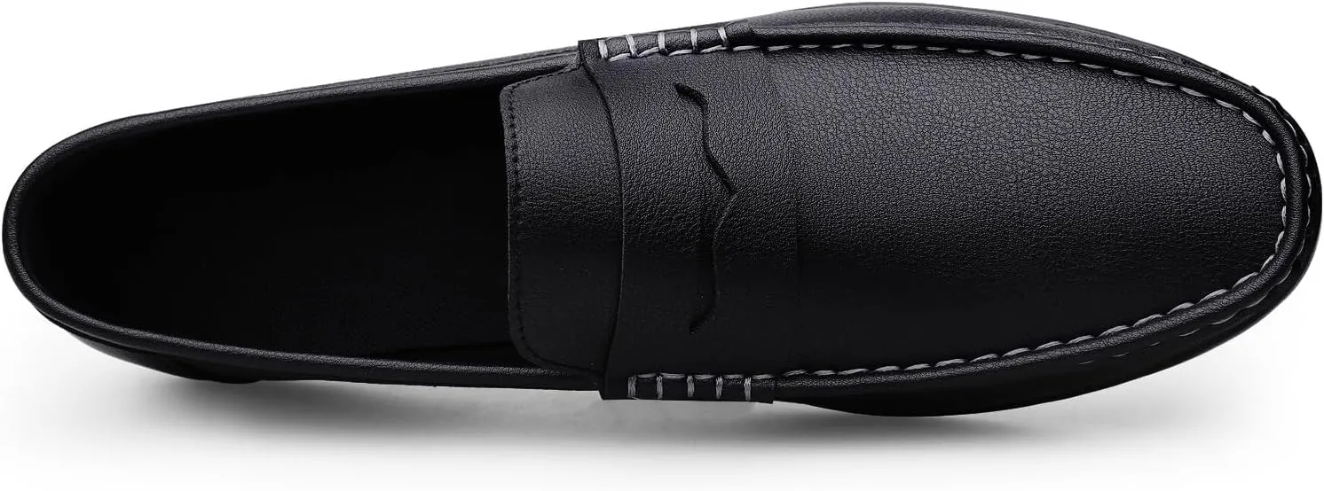 Men's Loafers Round Toe Vegan Leather Penny Loafers Flexible Flat Heel Resistant Casual Slip On