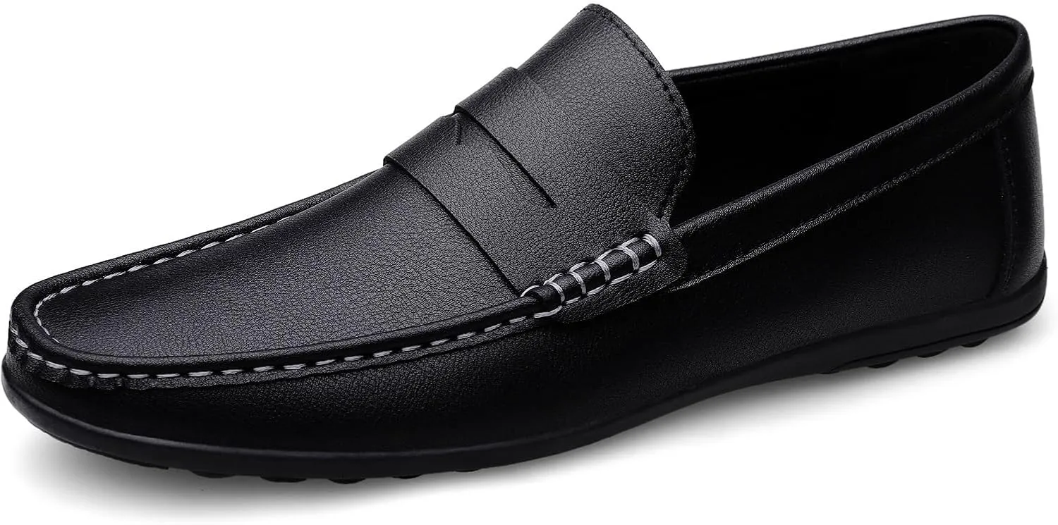 Men's Loafers Round Toe Vegan Leather Penny Loafers Flexible Flat Heel Resistant Casual Slip On