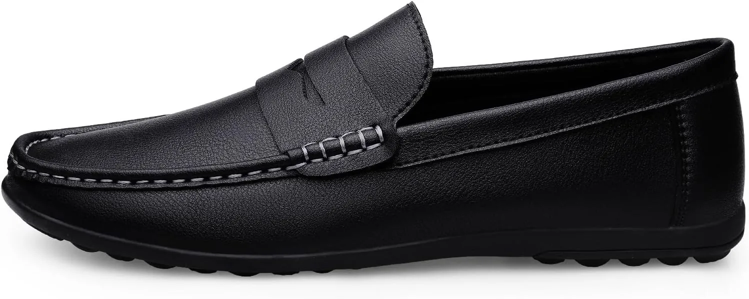 Men's Loafers Round Toe Vegan Leather Penny Loafers Flexible Flat Heel Resistant Casual Slip On