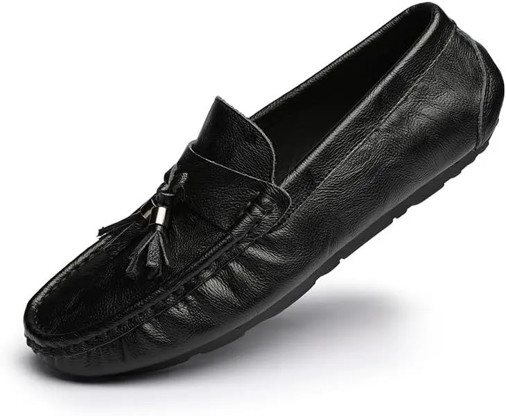 Men's Loafers Round Toe Vegan Leather with Tassel Driving Loafers Slip Resistant Flexible Flat Heel Prom Slip-ons