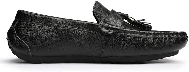 Men's Loafers Round Toe Vegan Leather with Tassel Driving Loafers Slip Resistant Flexible Flat Heel Prom Slip-ons