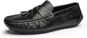 Men's Loafers Round Toe Vegan Leather with Tassel Driving Loafers Slip Resistant Flexible Flat Heel Prom Slip-ons