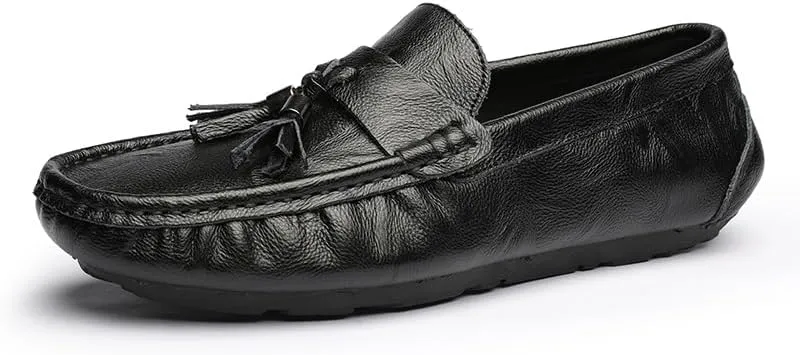 Men's Loafers Round Toe Vegan Leather with Tassel Driving Loafers Slip Resistant Flexible Flat Heel Prom Slip-ons