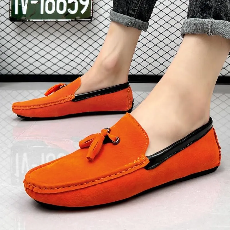 Men's Loafers Round Toe Vegan Suede Leather Driving Loafers with Tassel Comfortable Lightweight Flexible Outdoor Slip-ons