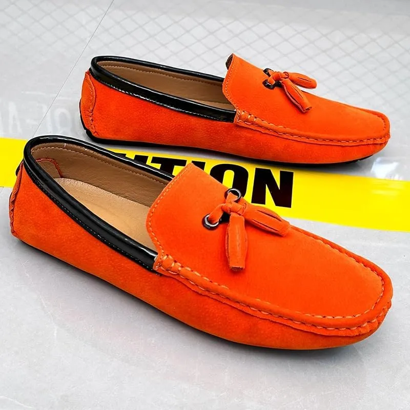 Men's Loafers Round Toe Vegan Suede Leather Driving Loafers with Tassel Comfortable Lightweight Flexible Outdoor Slip-ons