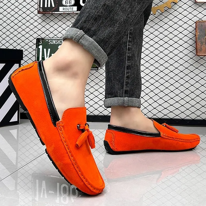 Men's Loafers Round Toe Vegan Suede Leather Driving Loafers with Tassel Comfortable Lightweight Flexible Outdoor Slip-ons