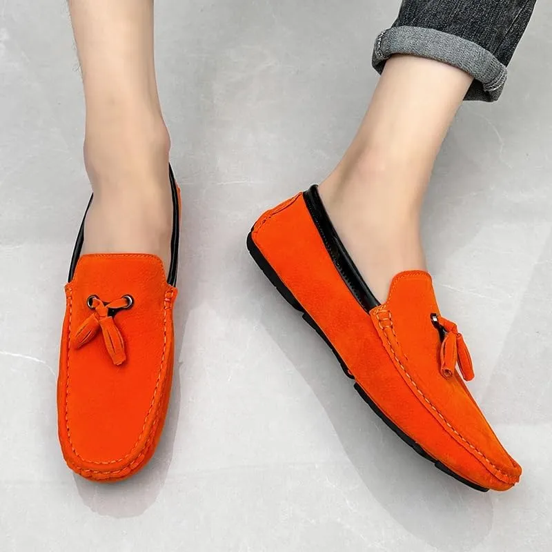 Men's Loafers Round Toe Vegan Suede Leather Driving Loafers with Tassel Comfortable Lightweight Flexible Outdoor Slip-ons