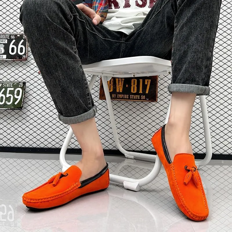 Men's Loafers Round Toe Vegan Suede Leather Driving Loafers with Tassel Comfortable Lightweight Flexible Outdoor Slip-ons
