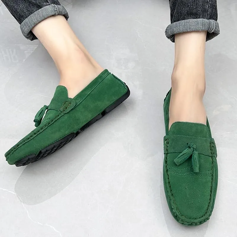 Mens Loafers Shoe Nubuck Leather Tassel Penny Driving Loafers Flexible Flat Heel Resistant Wedding Slip On