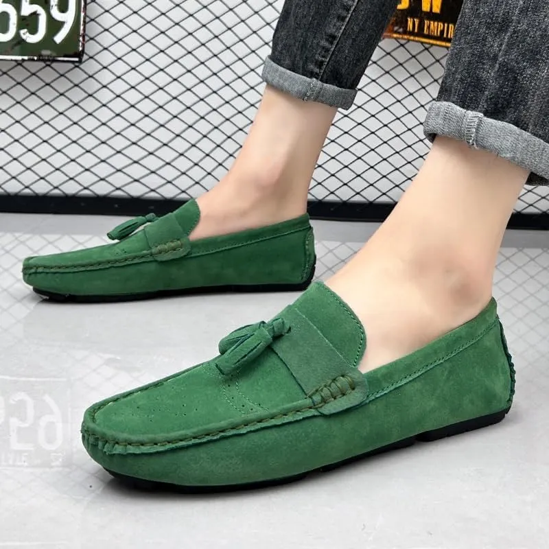 Mens Loafers Shoe Nubuck Leather Tassel Penny Driving Loafers Flexible Flat Heel Resistant Wedding Slip On