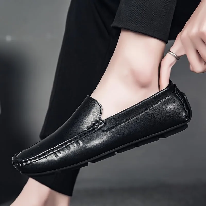 Mens Loafers Shoe Solid Color Round Toe PU Leather Driving Loafers Anti-Slip Slip Resistant Flexible Prom Walking Slip-ons