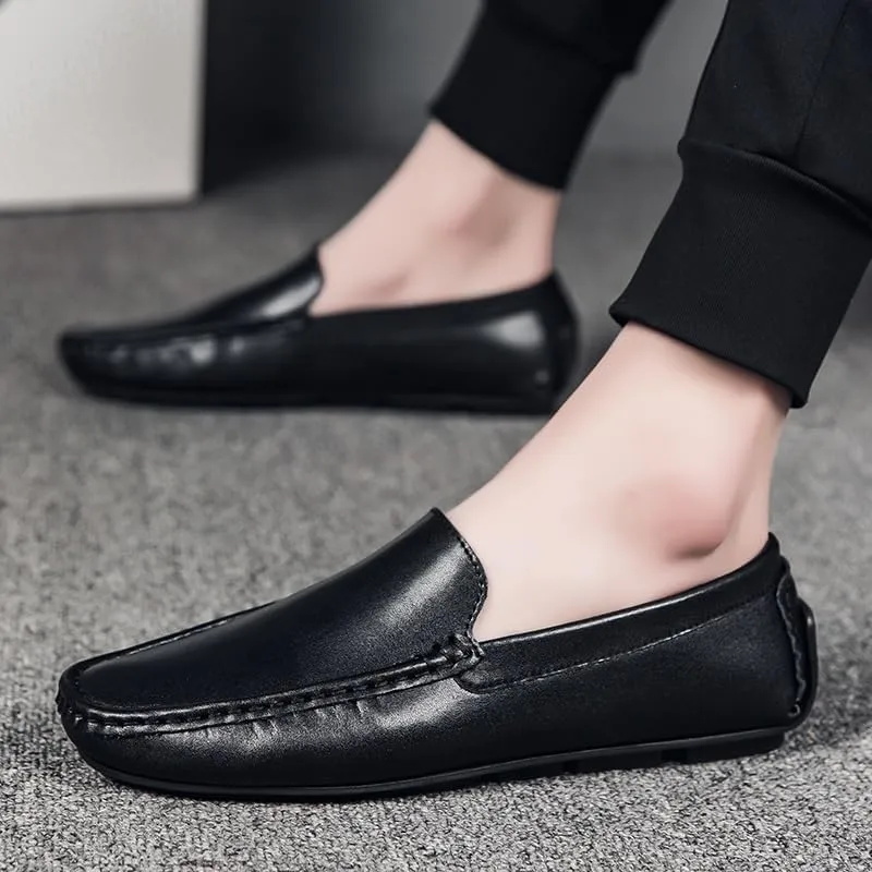 Mens Loafers Shoe Solid Color Round Toe PU Leather Driving Loafers Anti-Slip Slip Resistant Flexible Prom Walking Slip-ons