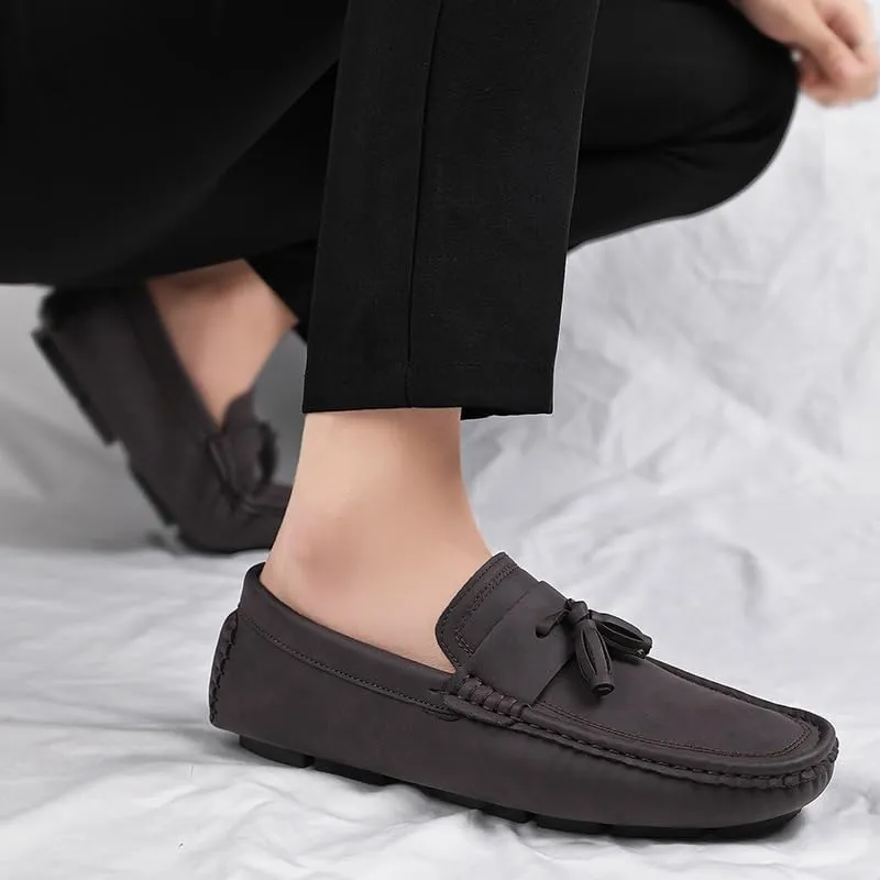 Mens Loafers Shoe Square Toe PU Leather Driving Penny Loafers with Tassel Resistant Comfortable Flexible Prom Slip On