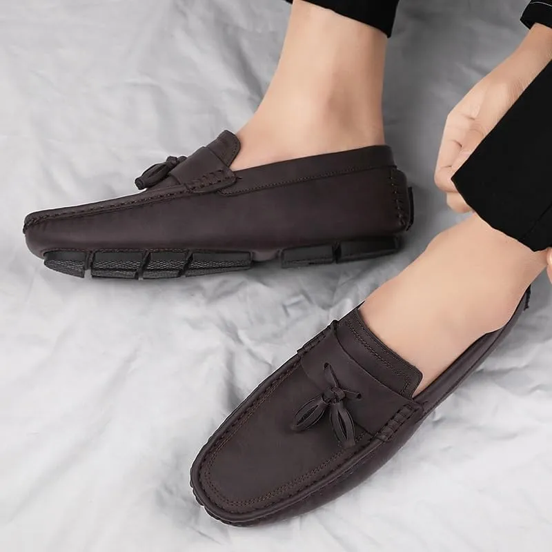 Mens Loafers Shoe Square Toe PU Leather Driving Penny Loafers with Tassel Resistant Comfortable Flexible Prom Slip On