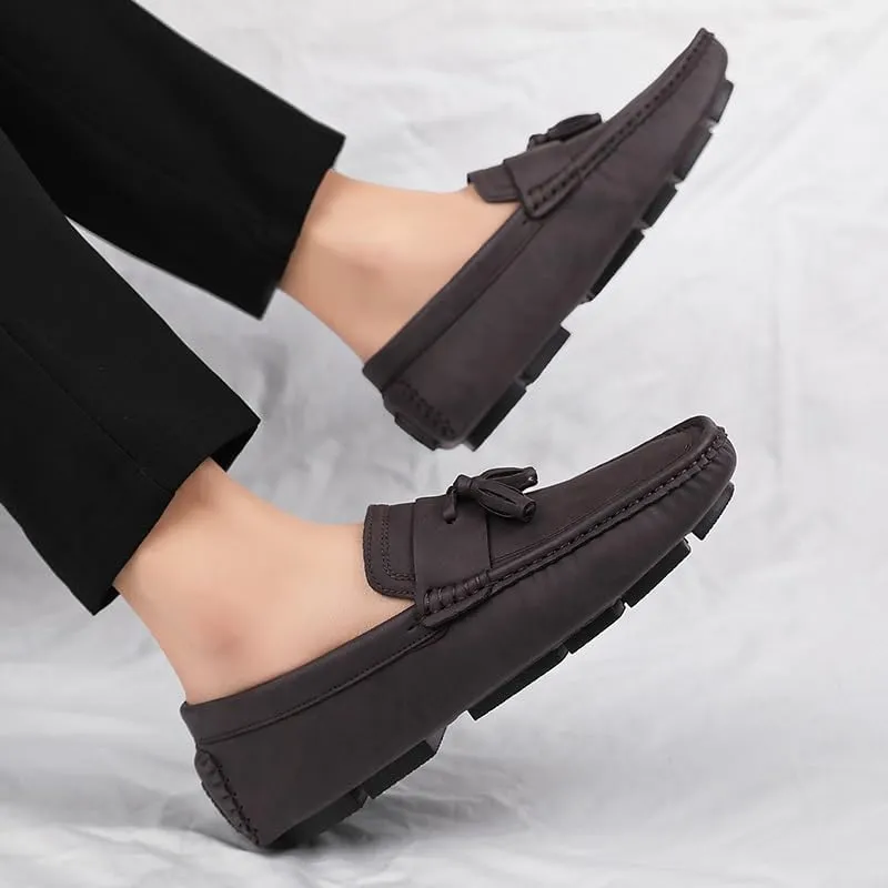 Mens Loafers Shoe Square Toe PU Leather Driving Penny Loafers with Tassel Resistant Comfortable Flexible Prom Slip On