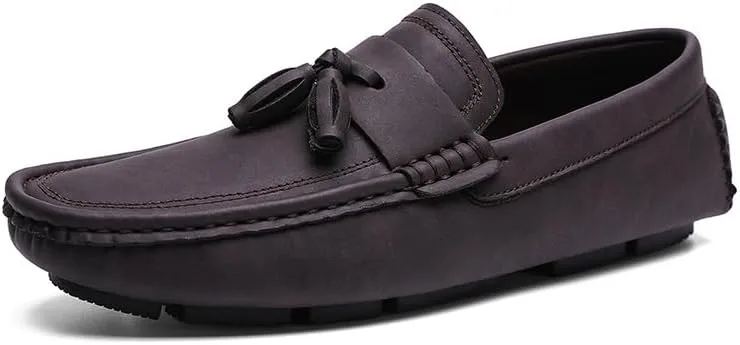 Mens Loafers Shoe Square Toe PU Leather Driving Penny Loafers with Tassel Resistant Comfortable Flexible Prom Slip On