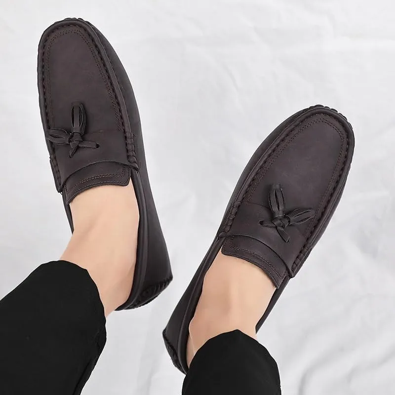 Mens Loafers Shoe Square Toe PU Leather Driving Penny Loafers with Tassel Resistant Comfortable Flexible Prom Slip On