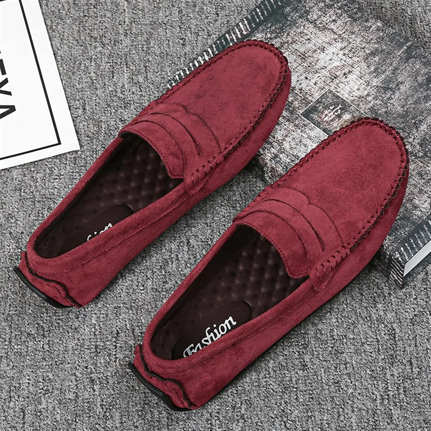 Men's Loafers Shoes Genuine Leather Round Toe Suede Vamp Penny Loafer Flat Heel Slip Resistant Flexible Outdoor Slip-ons