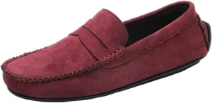 Men's Loafers Shoes Genuine Leather Round Toe Suede Vamp Penny Loafer Flat Heel Slip Resistant Flexible Outdoor Slip-ons