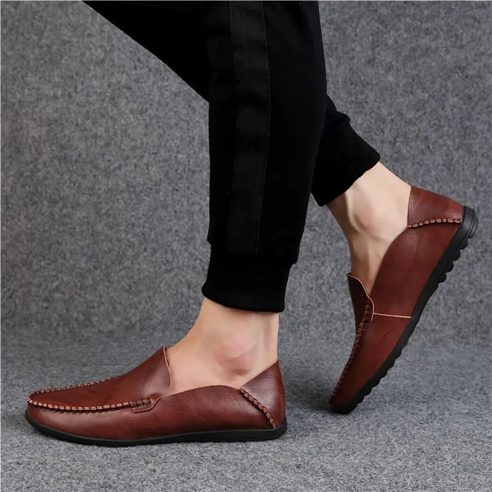 Men's Loafers Shoes Leather Round Toe Stitching Details Classic Flexible Flat Heel Comfortable Lightweight Party Slip On