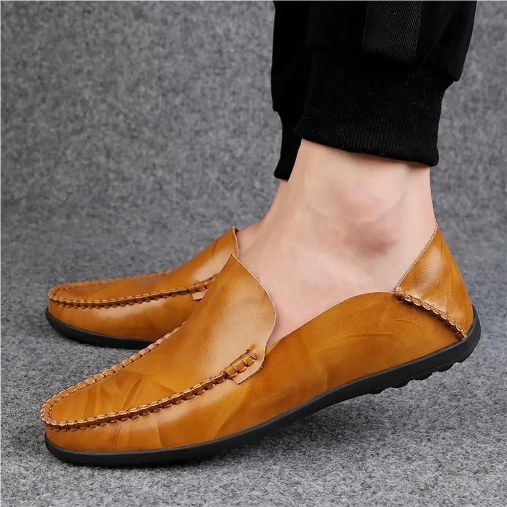 Men's Loafers Shoes Leather Round Toe Stitching Details Classic Flexible Flat Heel Comfortable Lightweight Party Slip On