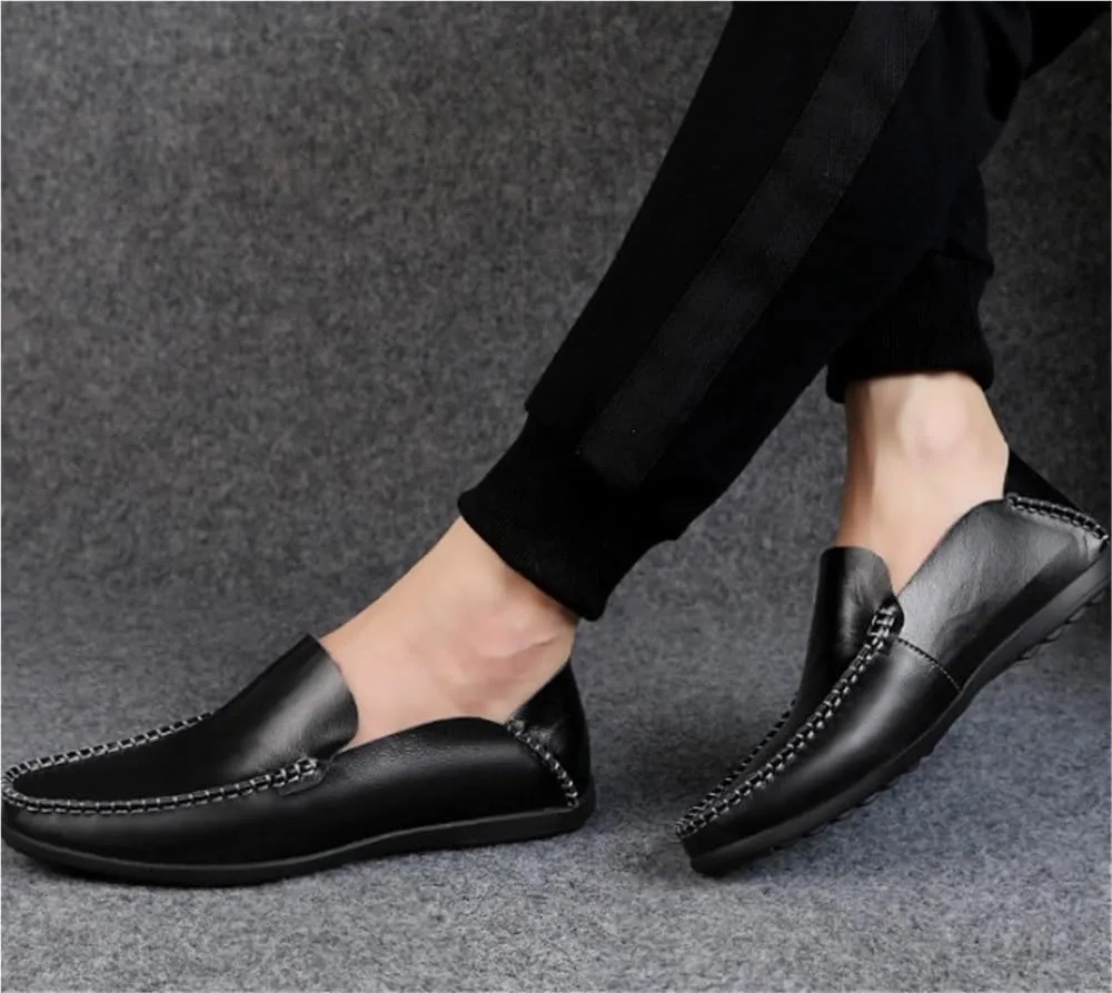 Men's Loafers Shoes Leather Round Toe Stitching Details Classic Flexible Flat Heel Comfortable Lightweight Party Slip On