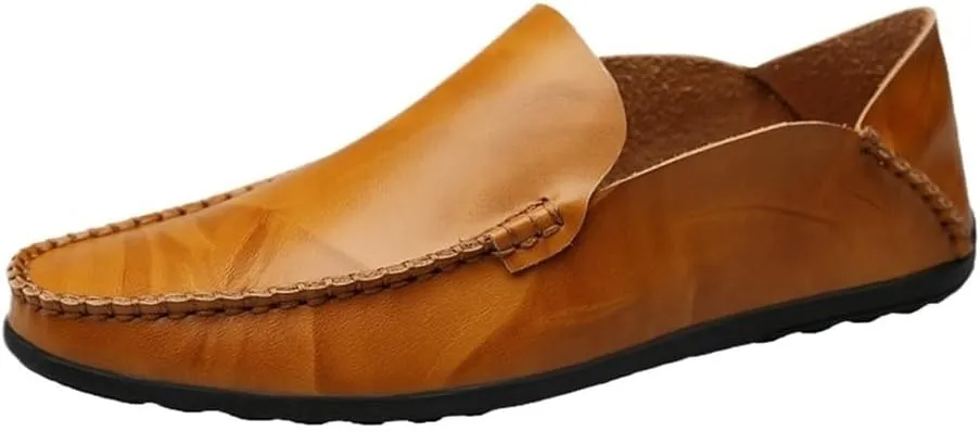 Men's Loafers Shoes Leather Round Toe Stitching Details Classic Flexible Flat Heel Comfortable Lightweight Party Slip On
