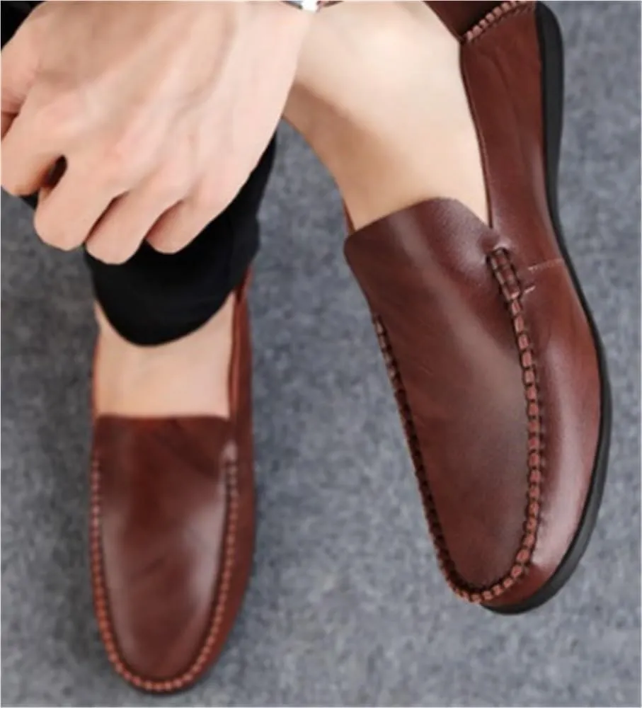 Men's Loafers Shoes Leather Round Toe Stitching Details Classic Flexible Flat Heel Comfortable Lightweight Party Slip On