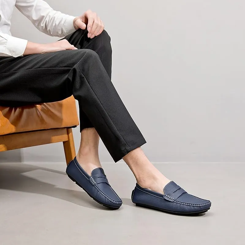 Men's Loafers Shoes Round Toe Nubuck Leather Penny Driving Loafers Flat Heel Comfortable Flexible Walking Wedding Slip On