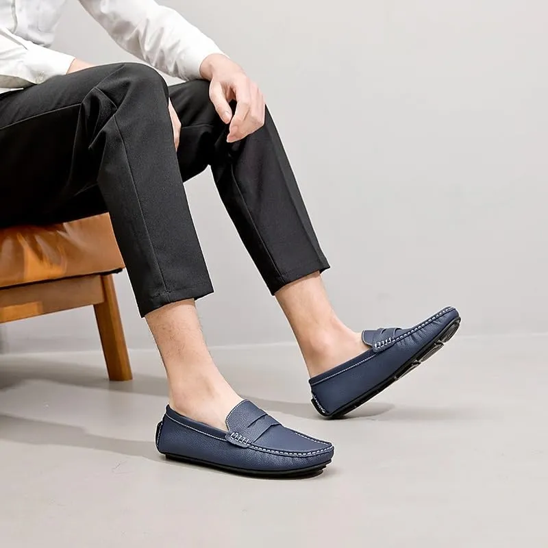 Men's Loafers Shoes Round Toe Nubuck Leather Penny Driving Loafers Flat Heel Comfortable Flexible Walking Wedding Slip On