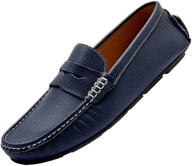 Men's Loafers Shoes Round Toe Nubuck Leather Penny Driving Loafers Flat Heel Comfortable Flexible Walking Wedding Slip On