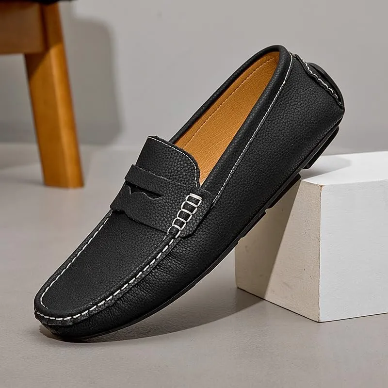 Men's Loafers Shoes Round Toe Nubuck Leather Penny Driving Loafers Slip Resistant Comfortable Flat Heel Classic Slip-on