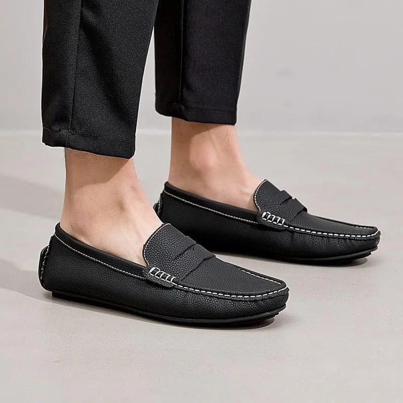 Men's Loafers Shoes Round Toe Nubuck Leather Penny Driving Loafers Slip Resistant Comfortable Flat Heel Classic Slip-on