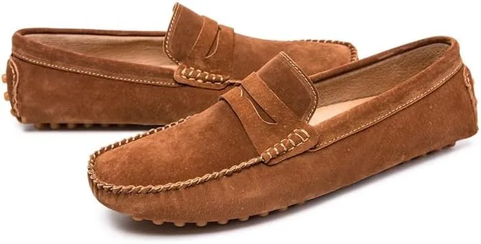 Men's Loafers Shoes Round Toe PU Leather Driving Penny Loafers Anti-Slip Flexible Lightweight Fashion Slip On(Brown,10)