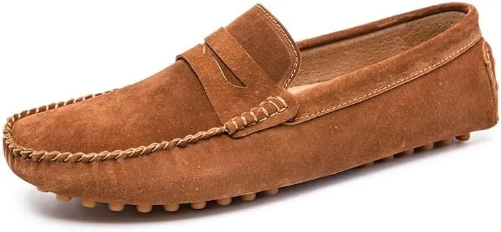 Men's Loafers Shoes Round Toe PU Leather Driving Penny Loafers Anti-Slip Flexible Lightweight Fashion Slip On(Brown,10)