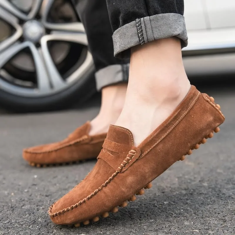 Men's Loafers Shoes Round Toe PU Leather Driving Penny Loafers Anti-Slip Flexible Lightweight Fashion Slip On(Brown,10)