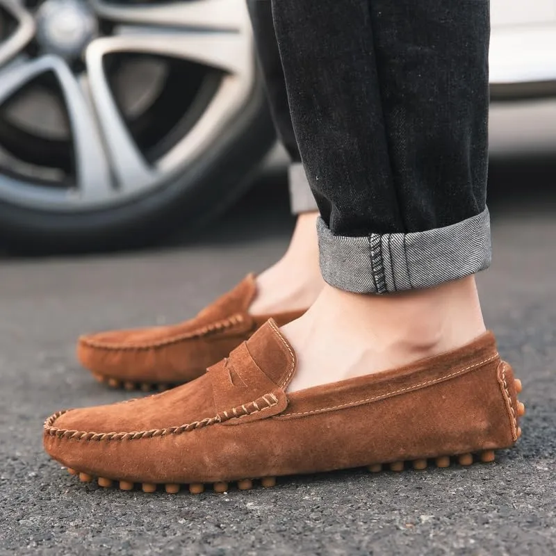 Men's Loafers Shoes Round Toe PU Leather Driving Penny Loafers Anti-Slip Flexible Lightweight Fashion Slip On(Brown,10)