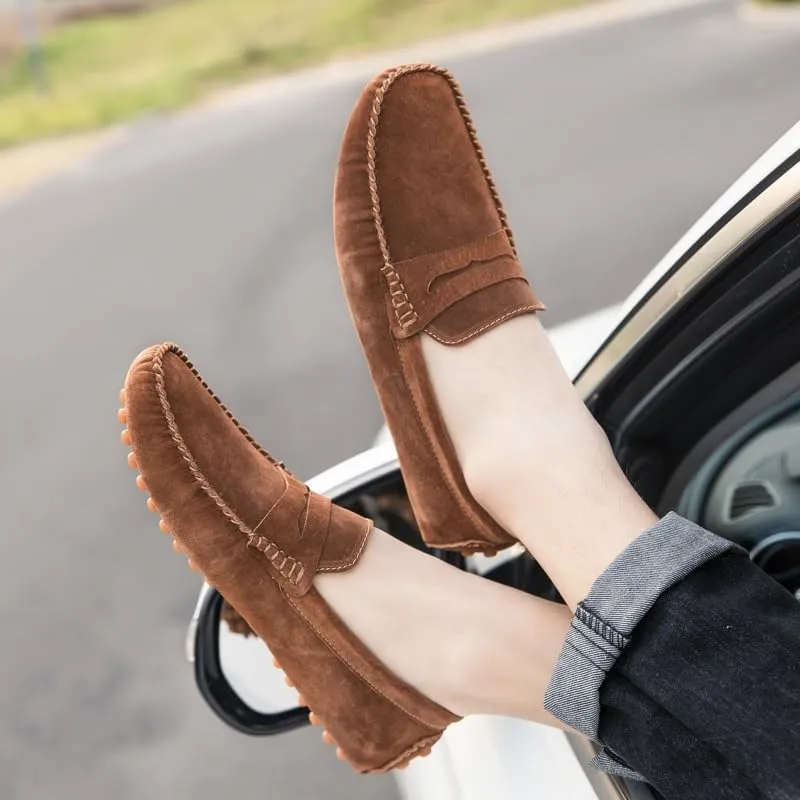 Men's Loafers Shoes Round Toe PU Leather Driving Penny Loafers Anti-Slip Flexible Lightweight Fashion Slip On(Brown,10)
