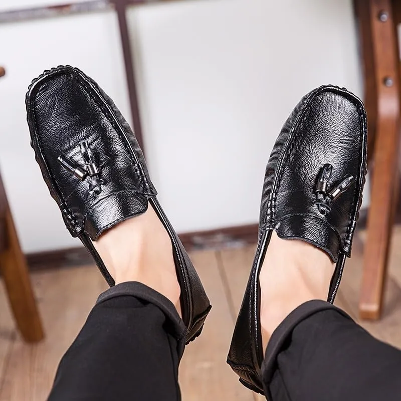 Men's Loafers Shoes Square Toe with Tassel Moccasins Driving Loafers Comfortable Flexible Lightweight Prom Slip On
