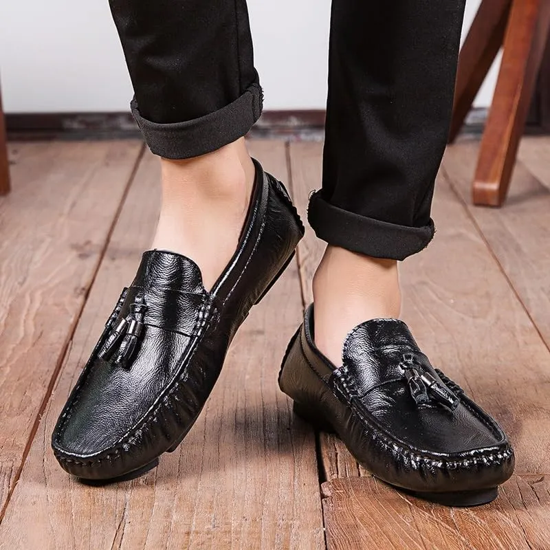 Men's Loafers Shoes Square Toe with Tassel Moccasins Driving Loafers Comfortable Flexible Lightweight Prom Slip On