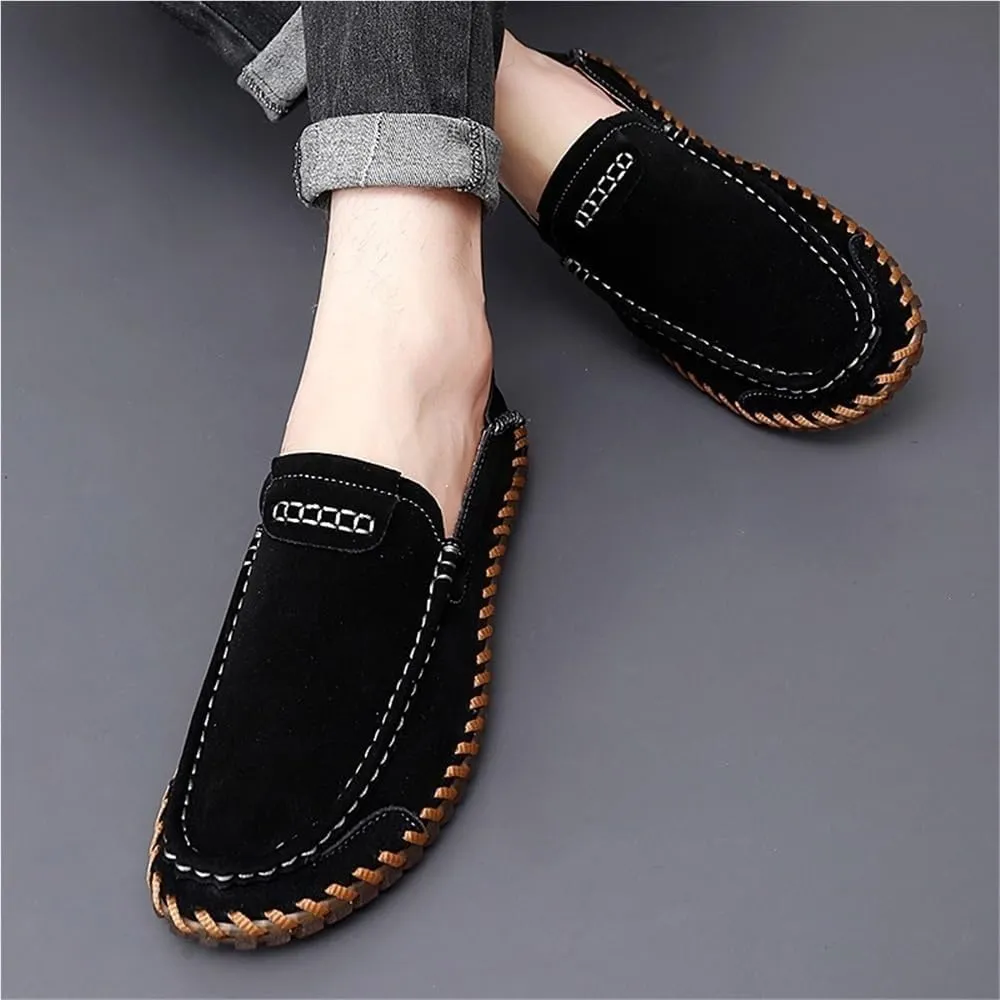 Mens Loafers Slip On Nubuck Leather Round Toe Lightweight Flexible Comfortable Driving Shoes Casual Party