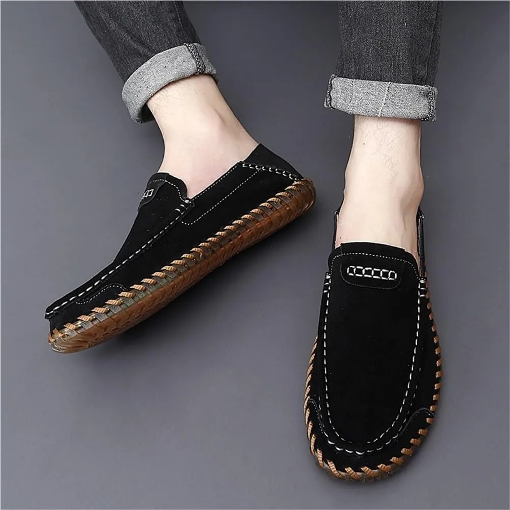 Mens Loafers Slip On Nubuck Leather Round Toe Lightweight Flexible Comfortable Driving Shoes Casual Party
