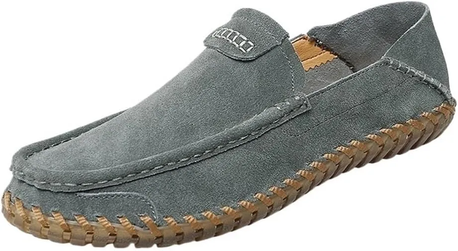 Mens Loafers Slip On Nubuck Leather Round Toe Lightweight Flexible Comfortable Driving Shoes Casual Party