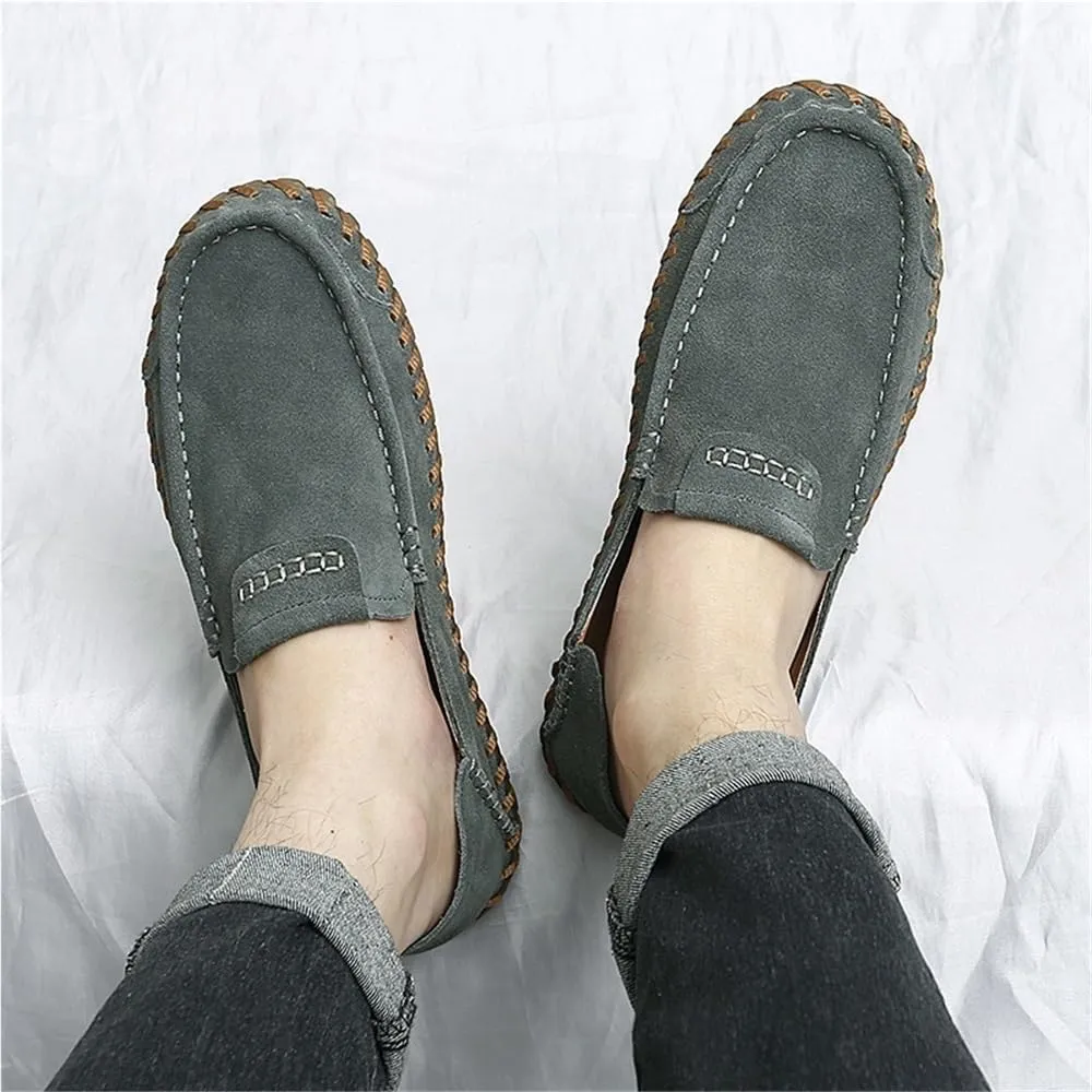 Mens Loafers Slip On Nubuck Leather Round Toe Lightweight Flexible Comfortable Driving Shoes Casual Party