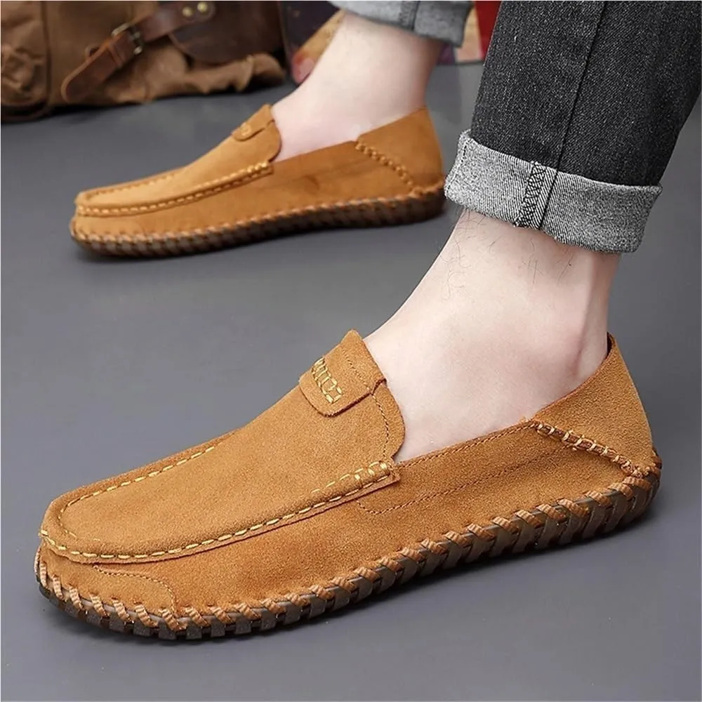 Mens Loafers Slip On Nubuck Leather Round Toe Lightweight Flexible Comfortable Driving Shoes Casual Party