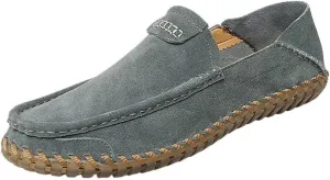 Mens Loafers Slip On Nubuck Leather Round Toe Lightweight Flexible Comfortable Driving Shoes Casual Party